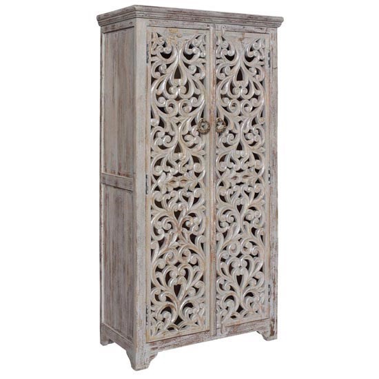 Bengal Manor Mango Wood Hand Carved Open Design 2 Door Tall Cabinet