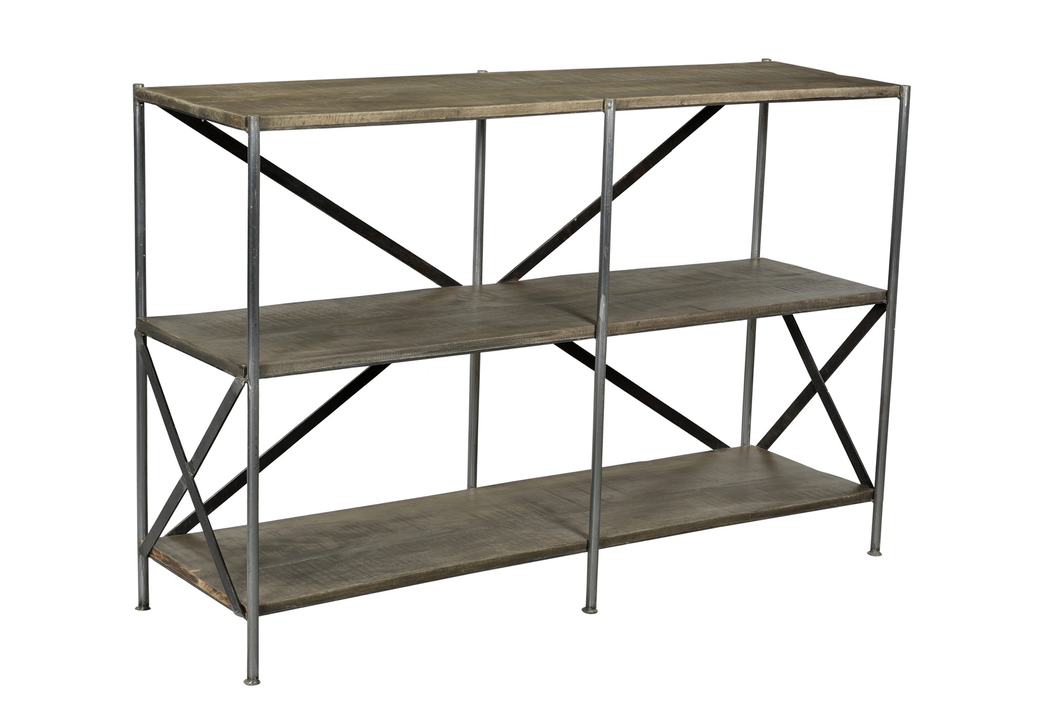 Bengal Manor Mango Wood Scraped Iron Tiered Console Table in Parkview Grey Finish