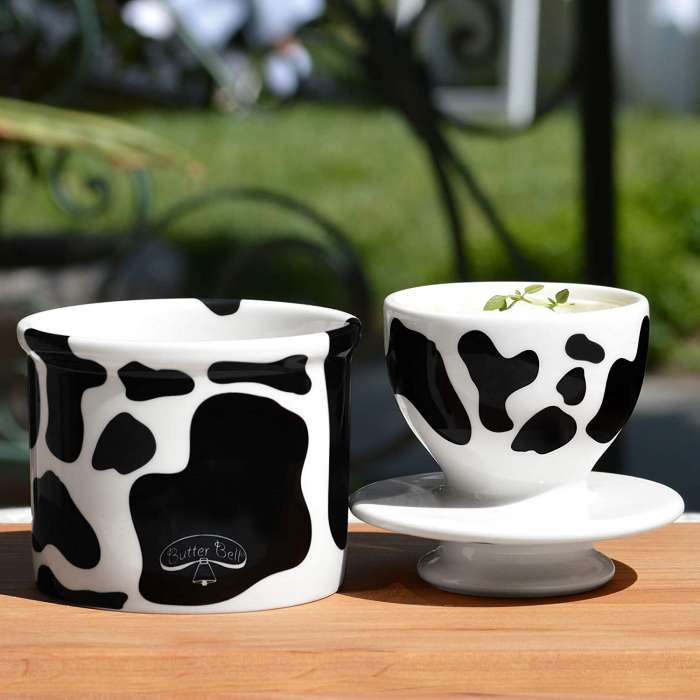 Black & White Cow Pattern Tremain French Ceramic Butter Dish The Original Butter Bell Crock by L Butter Bell 